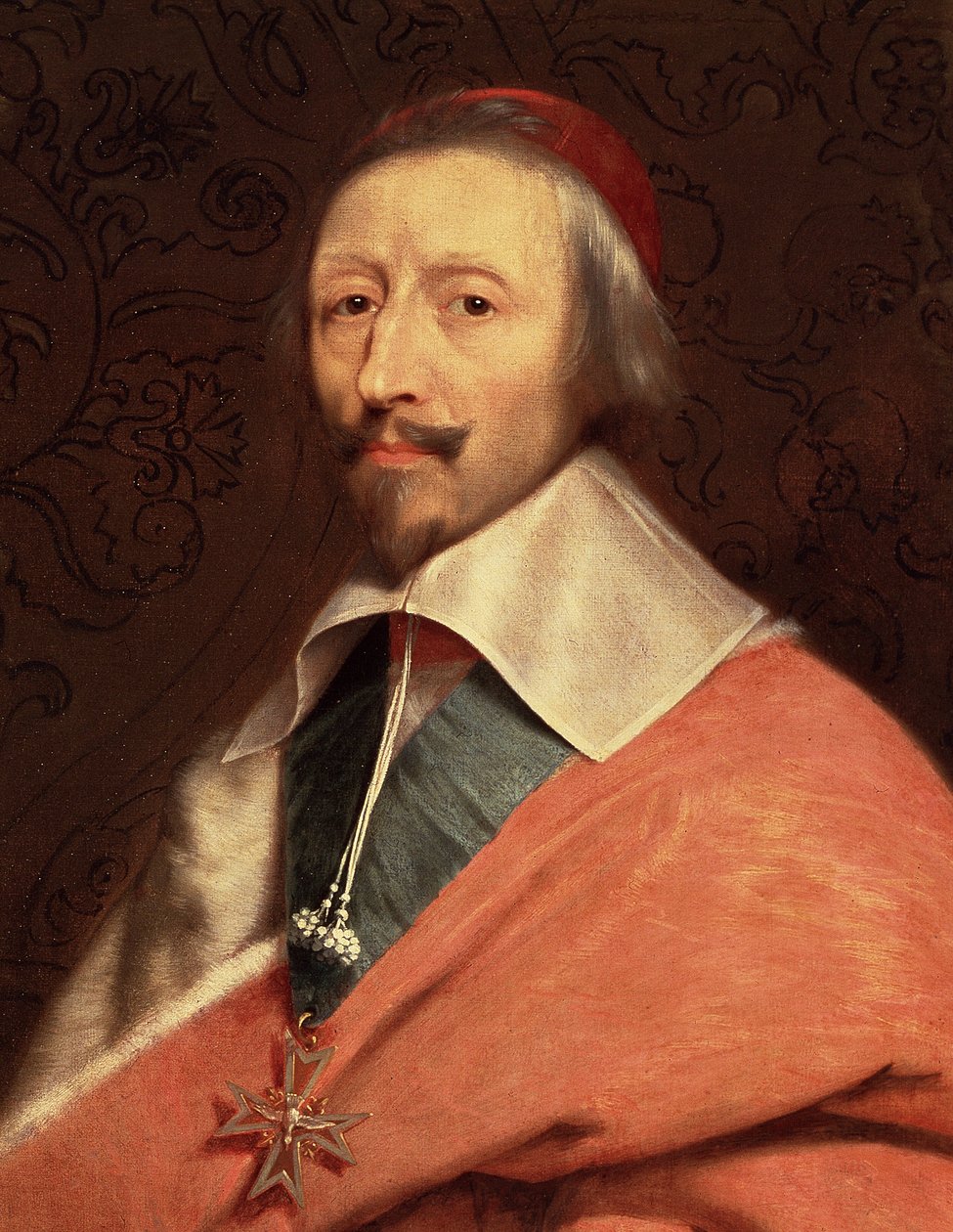 Portret van Armand Jean du Plessis, Kardinaal de Richelieu (detail) door Philippe de (studio of) Champaigne