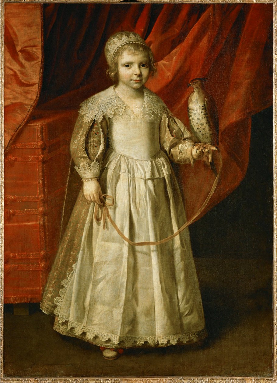 Kind met valk, waarschijnlijk Anne-Marie de Chevreuse, 5 jaar oud, dochter van Claude de Lorraine, duc de Chevreuse ... door Philippe de Champaigne