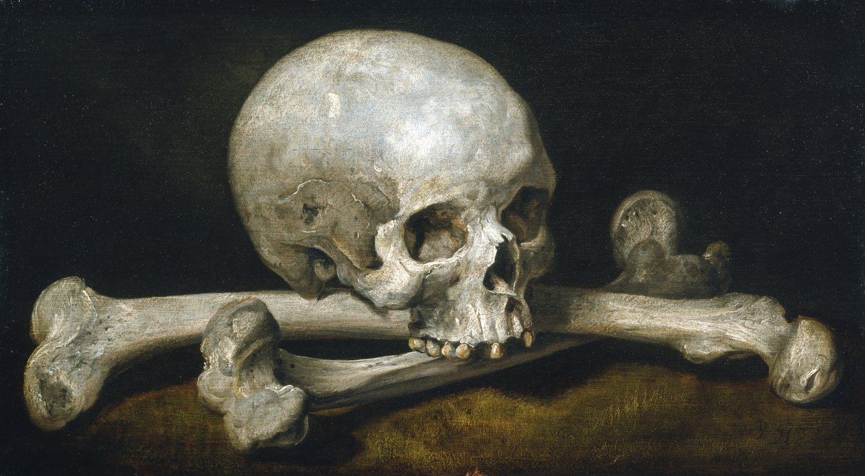 Memento Mori met een schedel en gekruiste beenderen door Philips Gysels
