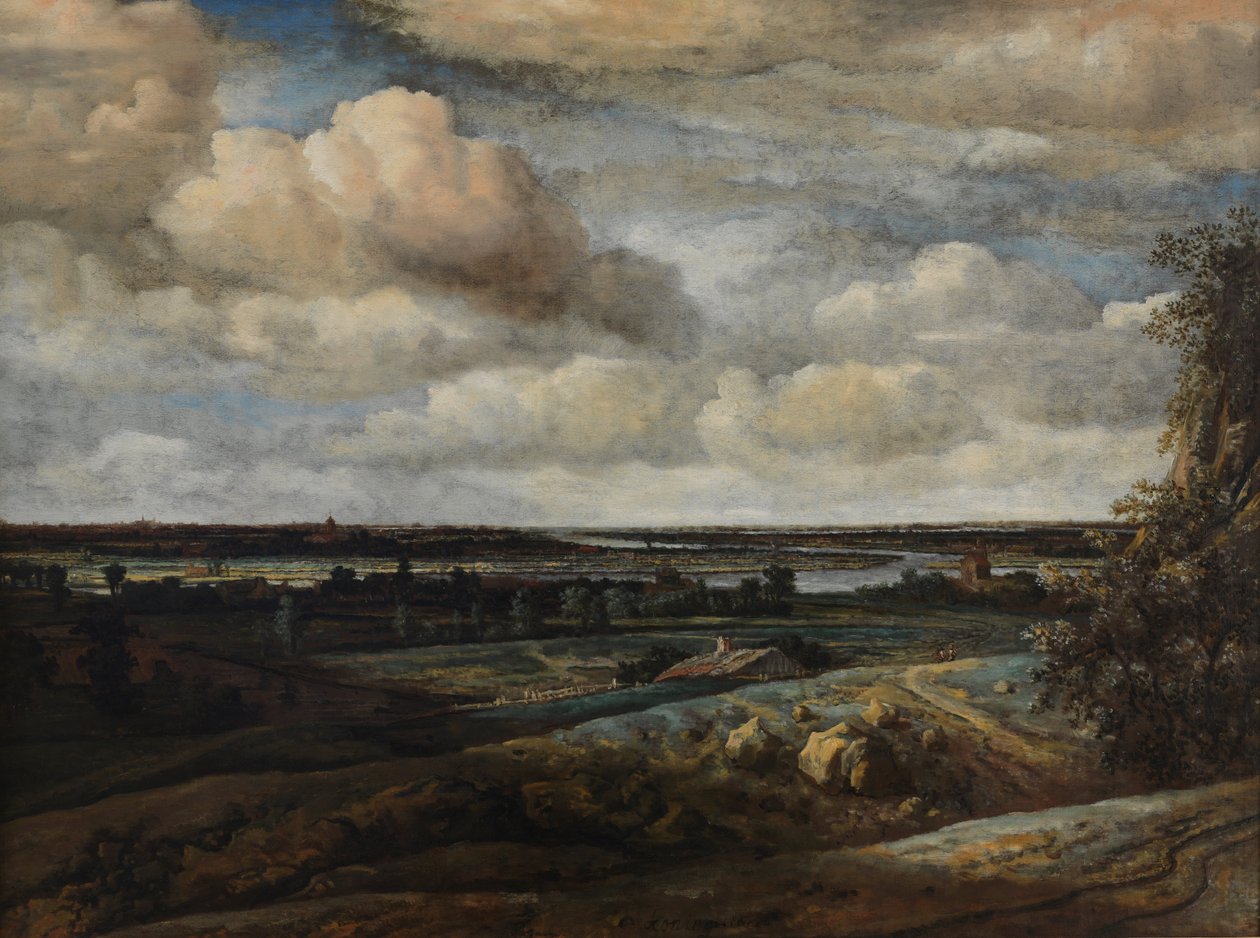 Nederlands panoramisch landschap met een verre blik op Haarlem door Philips Koninck