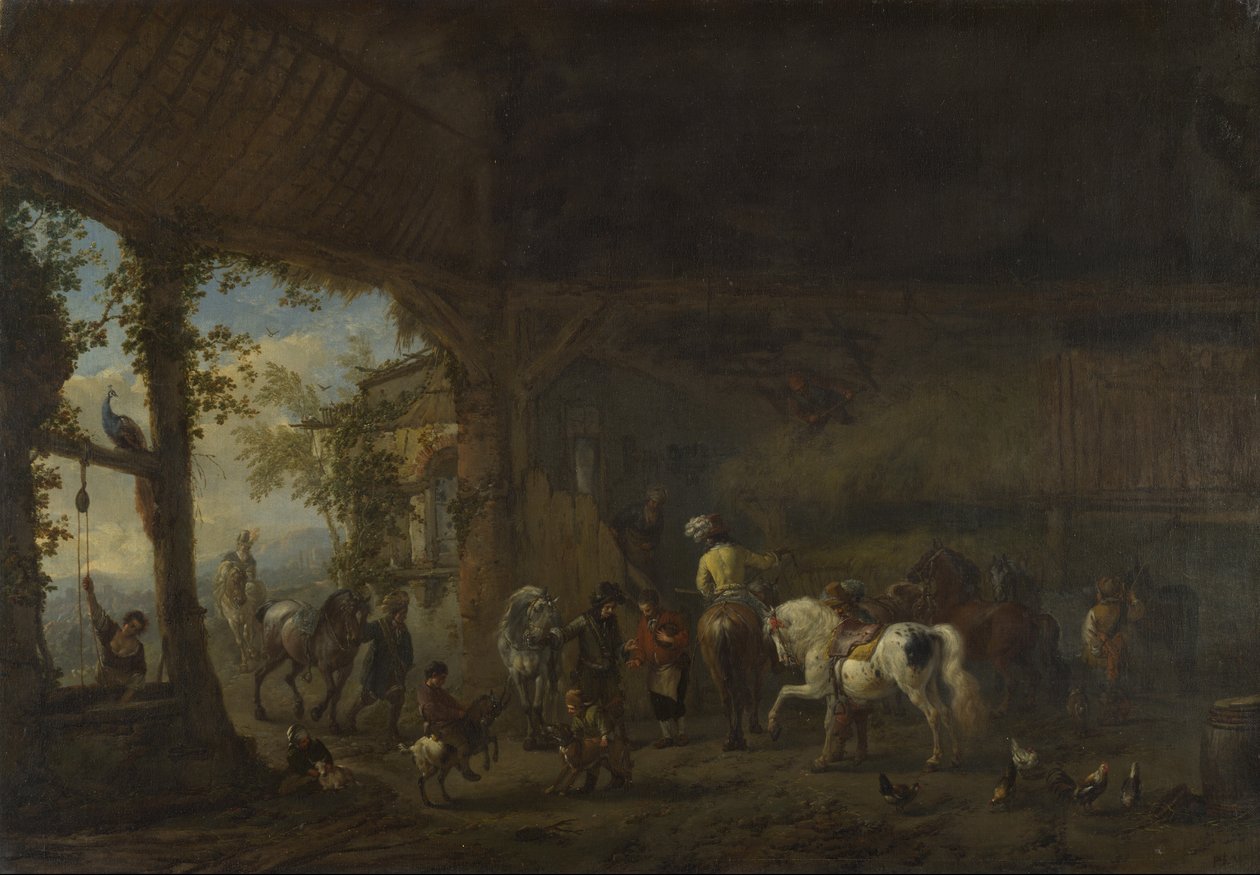 Het interieur van een stal door Philips Wouwerman