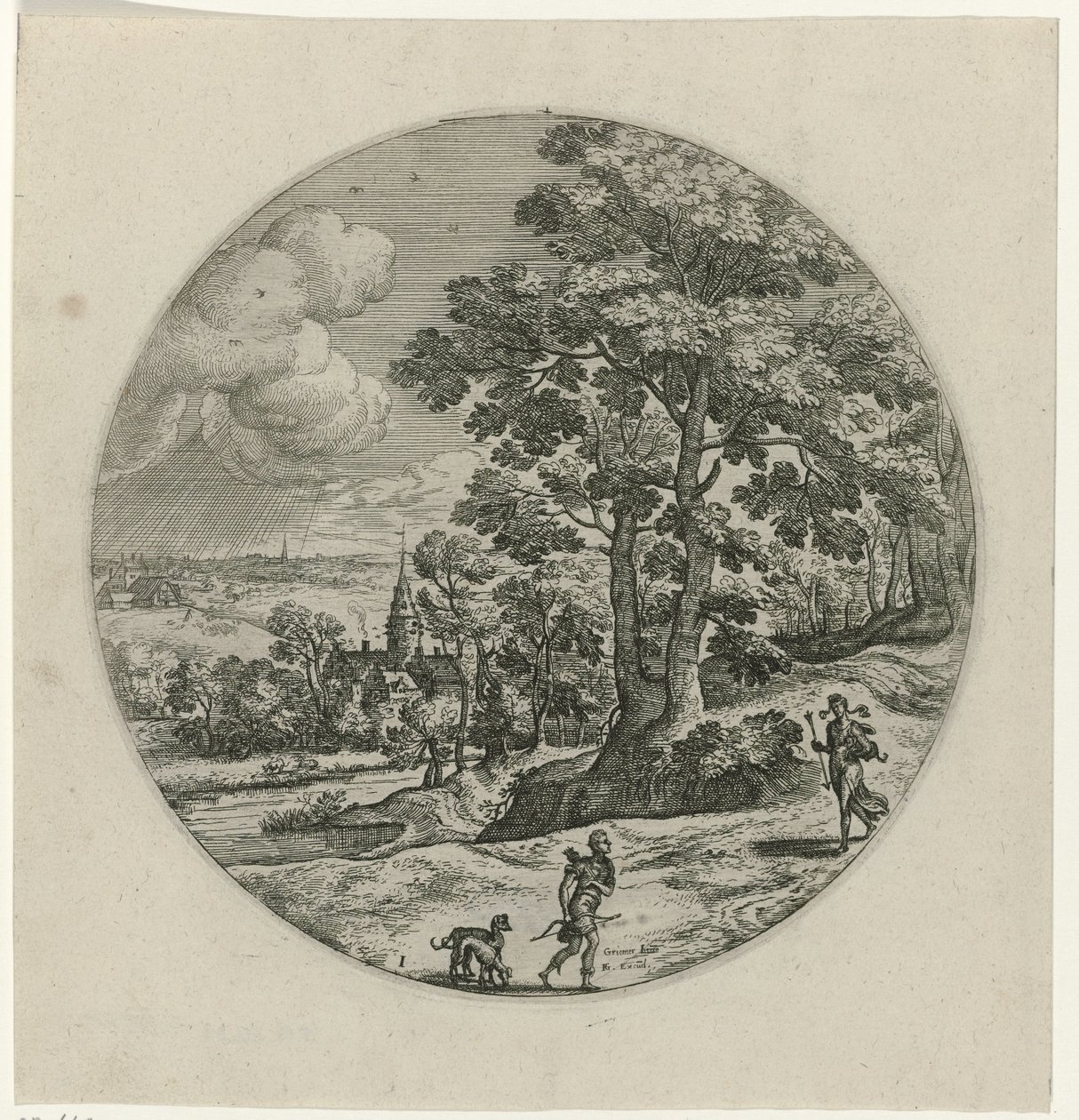 Procris schenkt Cephalus een magische pijl door Philips Galle (attributed to workshop of)