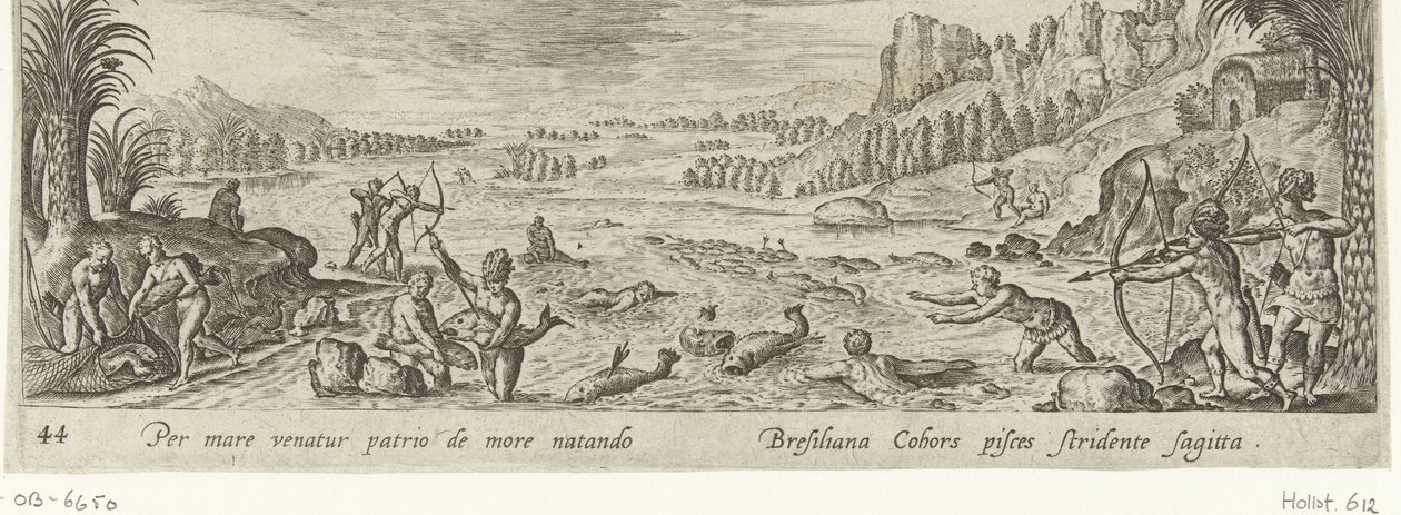 Visvangst bij oorspronkelijke bewoners van Amerika door Philips Galle (attributed to workshop of)