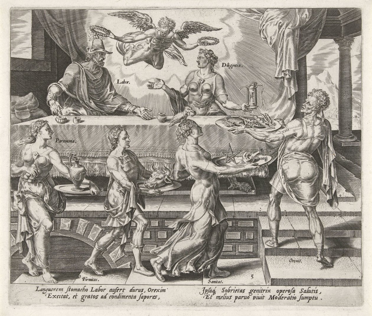 Arbeid en Vlijt worden beloond met een deugdzaam leven (Beloningen voor arbeid en vlijt) door Philips Galle