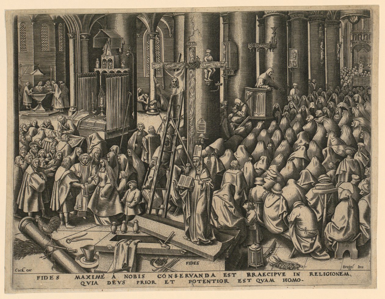 Geloof (Fides), blad 1 uit de reeks „De zeven deugden“ door Philips Galle
