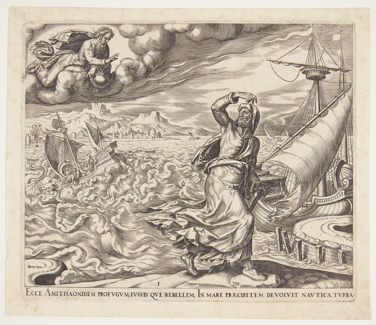 Jona vlucht voor de aanwezigheid van de Heer door Philips Galle