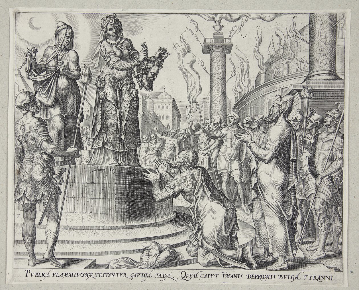 Judith toont het hoofd van Holofernes aan de mensen van Bethulia door Philips Galle