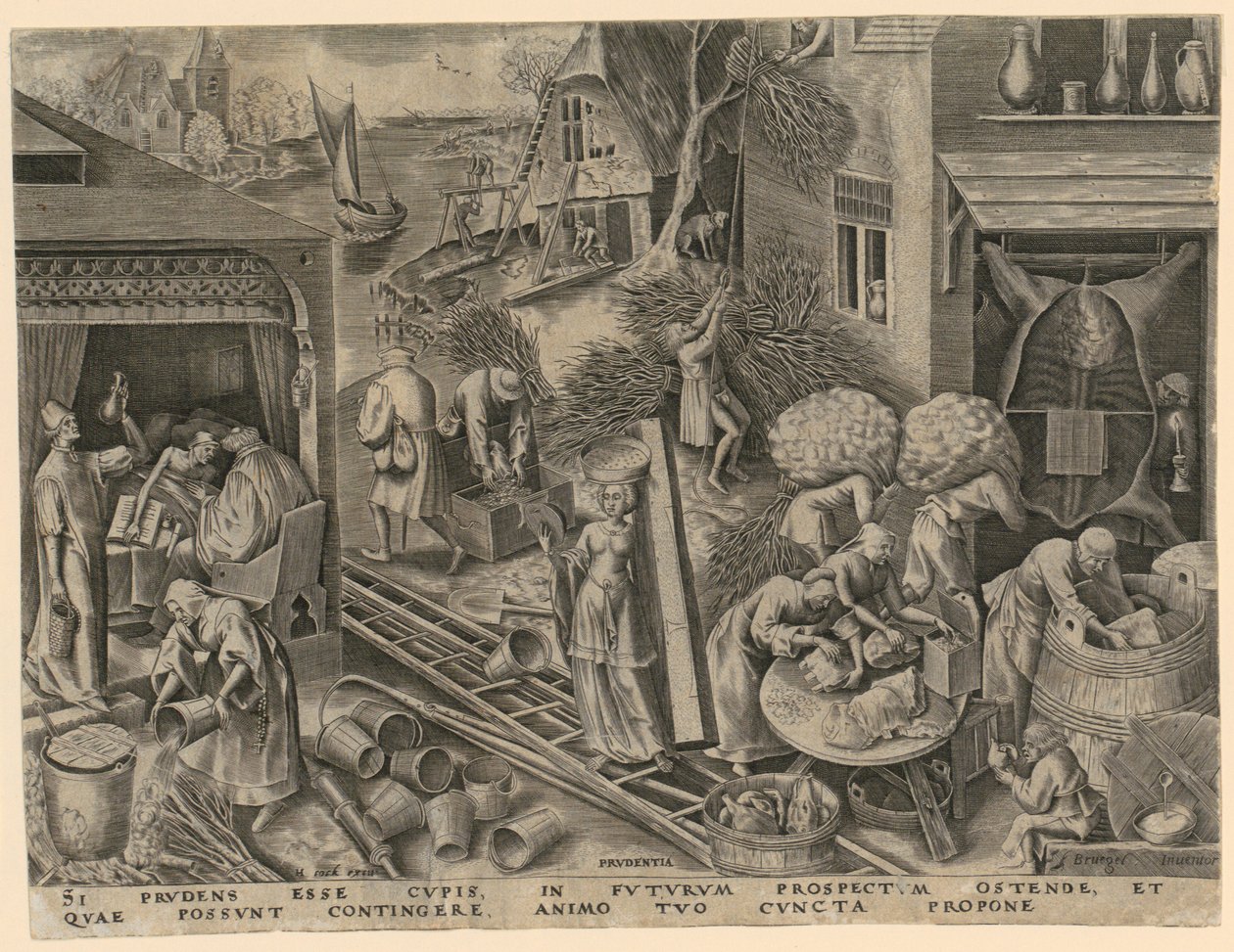 Voorzichtigheid (Prudentia), blad 5 uit de reeks „De zeven deugden” door Philips Galle