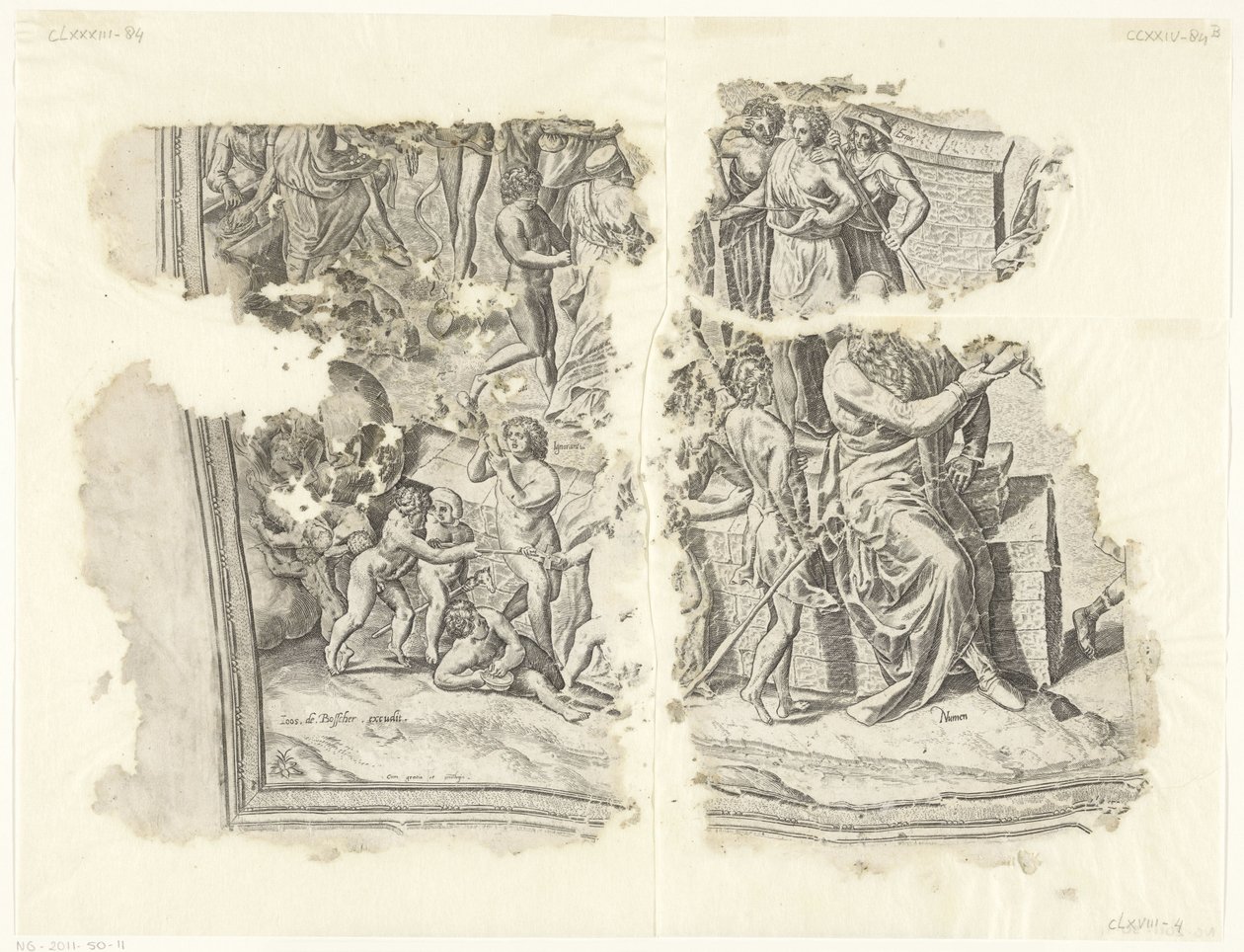 Linkeronderhoek van een prent van het tafereel van Cebes door Philips Galle