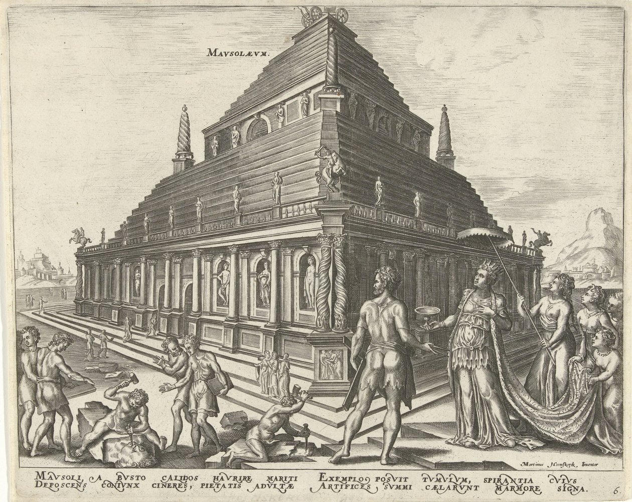 Mausoleum van Halicarnassus De acht wereldwonderen (series title) door Philips Galle