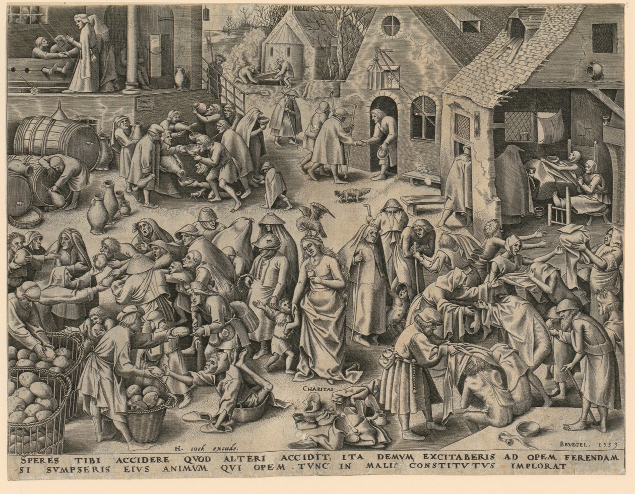 Naastenliefde (Charitas), blad 3 uit de reeks “De zeven deugden” door Philips Galle