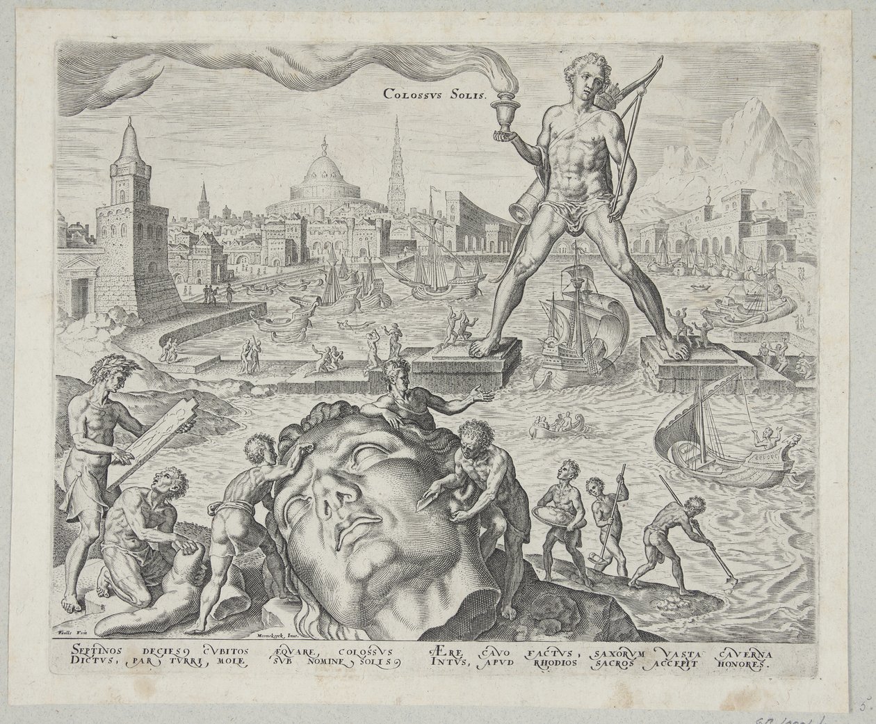 De kolossus van Rhodos door Philips Galle