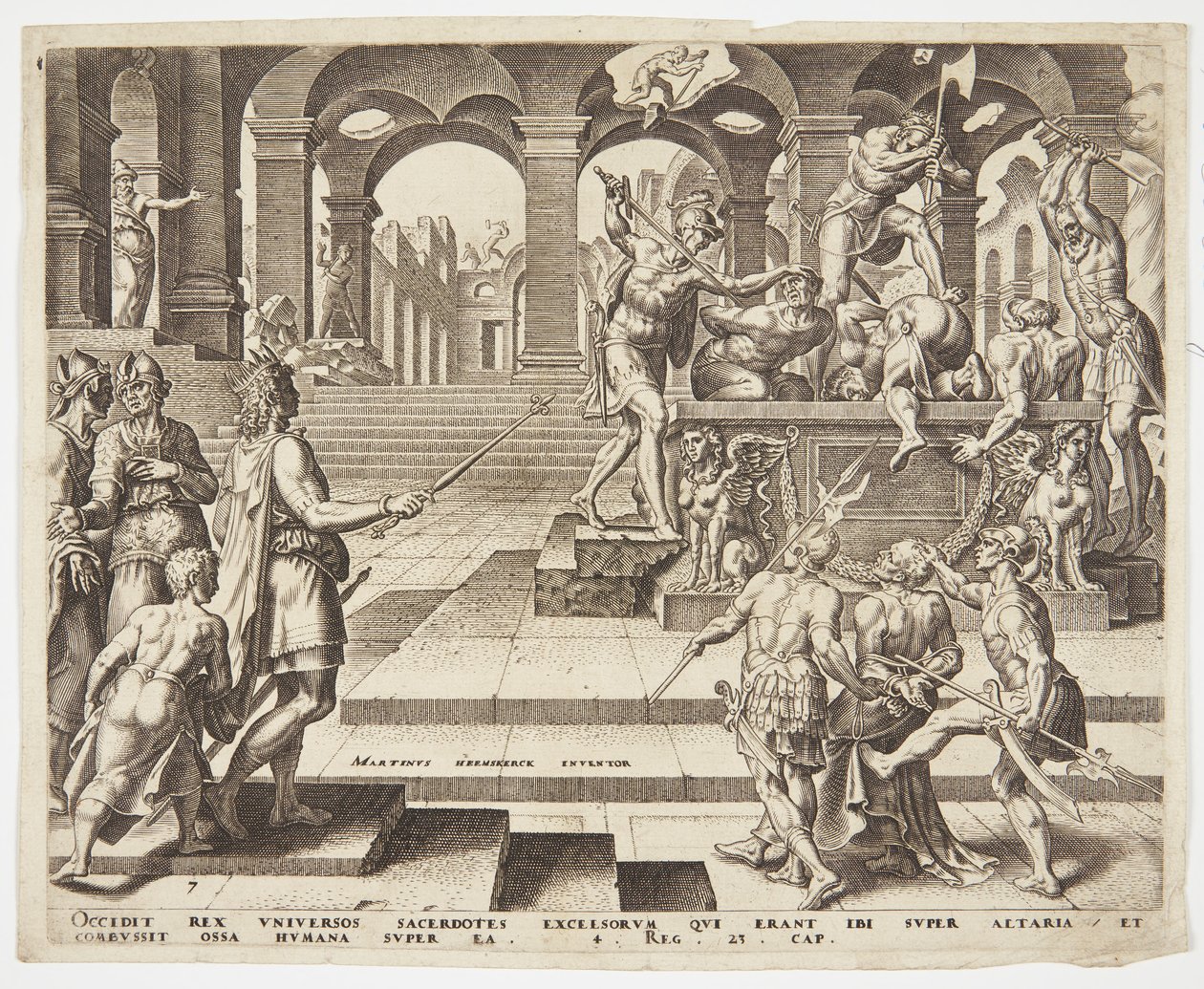 De slachting van de priesters van Samaria door Philips Galle