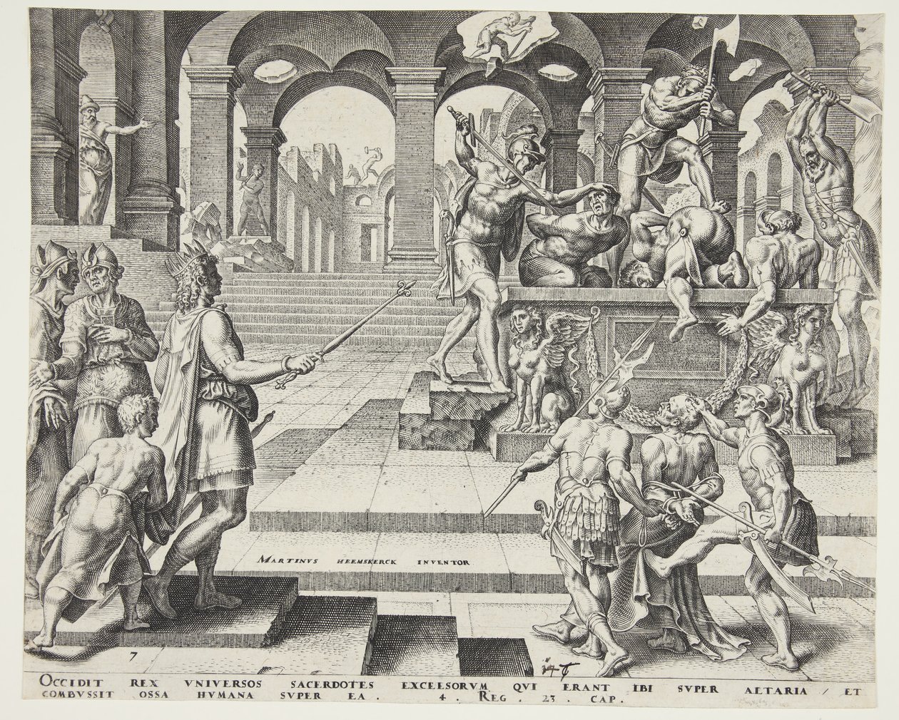 De slachting van de priesters van Samaria door Philips Galle
