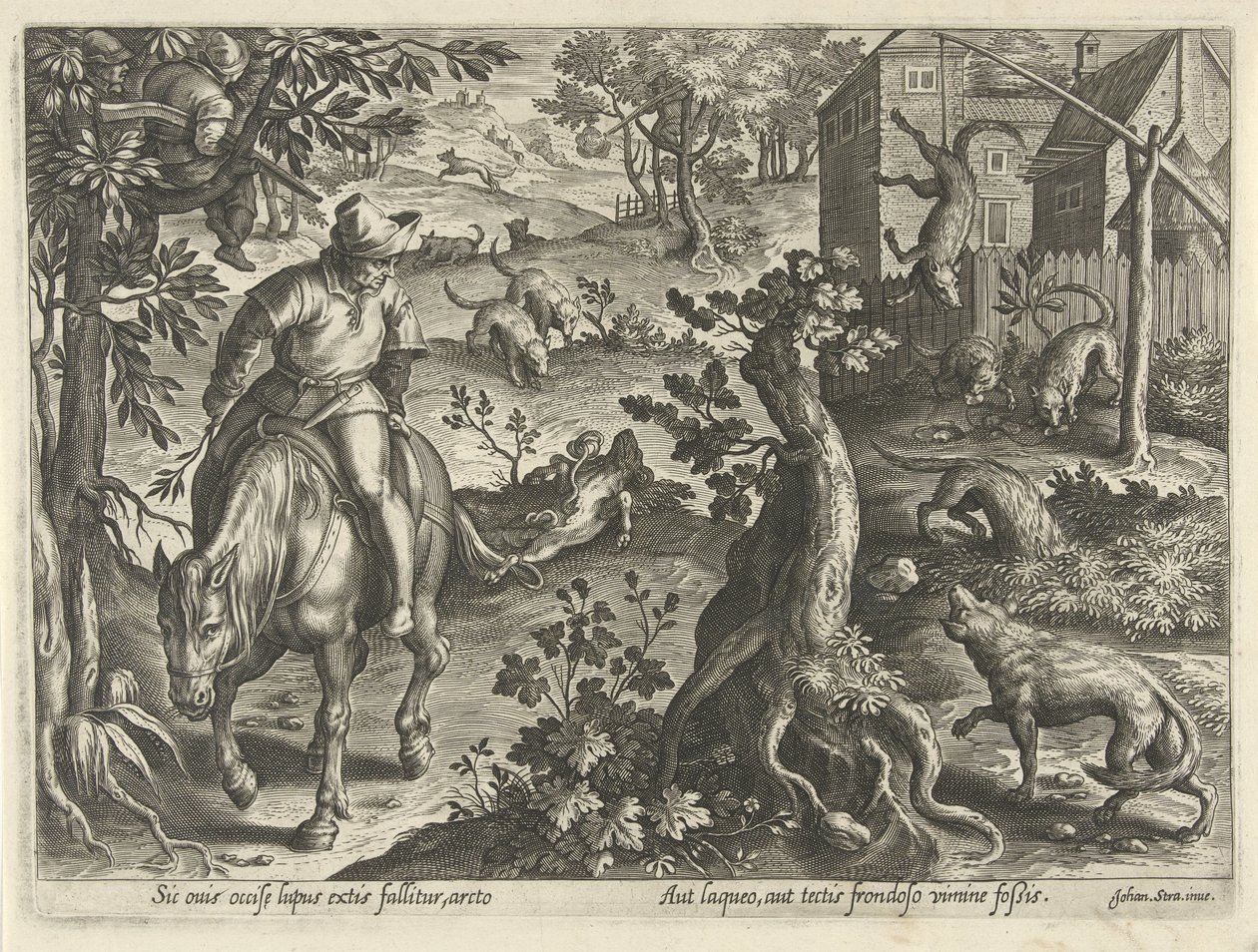 Wolvenjacht met vallen (Jachttaferelen) door Philips Galle