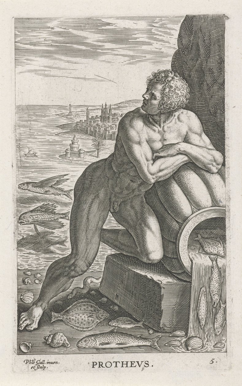 Zeegod Protheus door Philips Galle