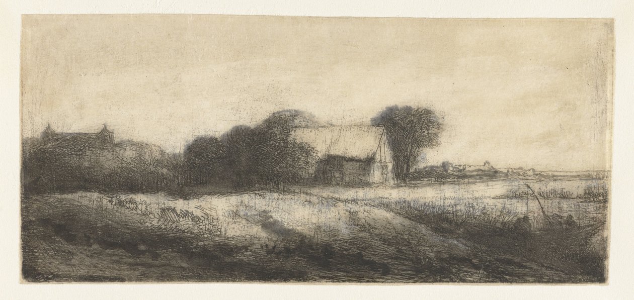 Landschap met een hengelaar in een boot door Philips Koninck (attributed to)