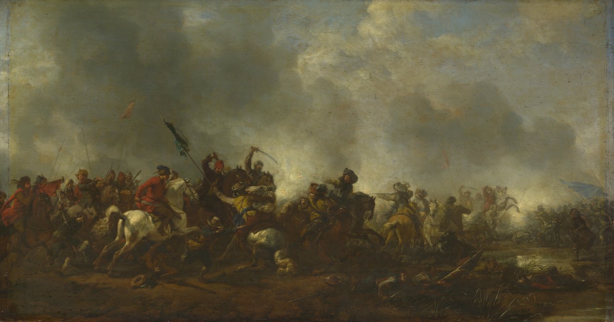 Cavalerie valt infanterie aan, 1656-1668 door Philips Wouwerman