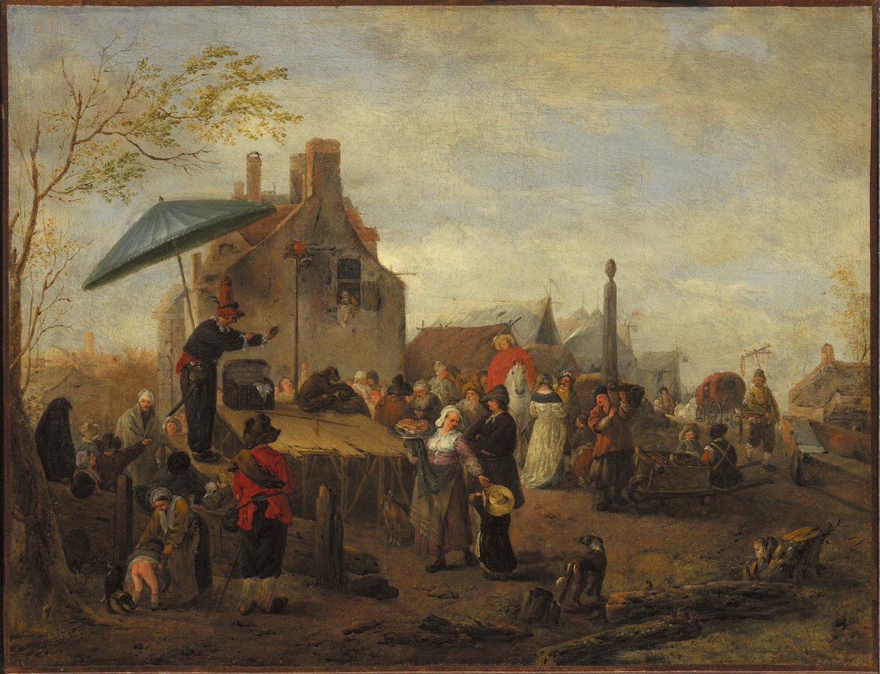 Jongleurs op een markt door Philips Wouwerman