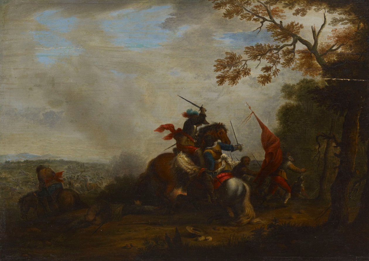 Scène uit een cavaleriegevecht door Philips Wouwerman
