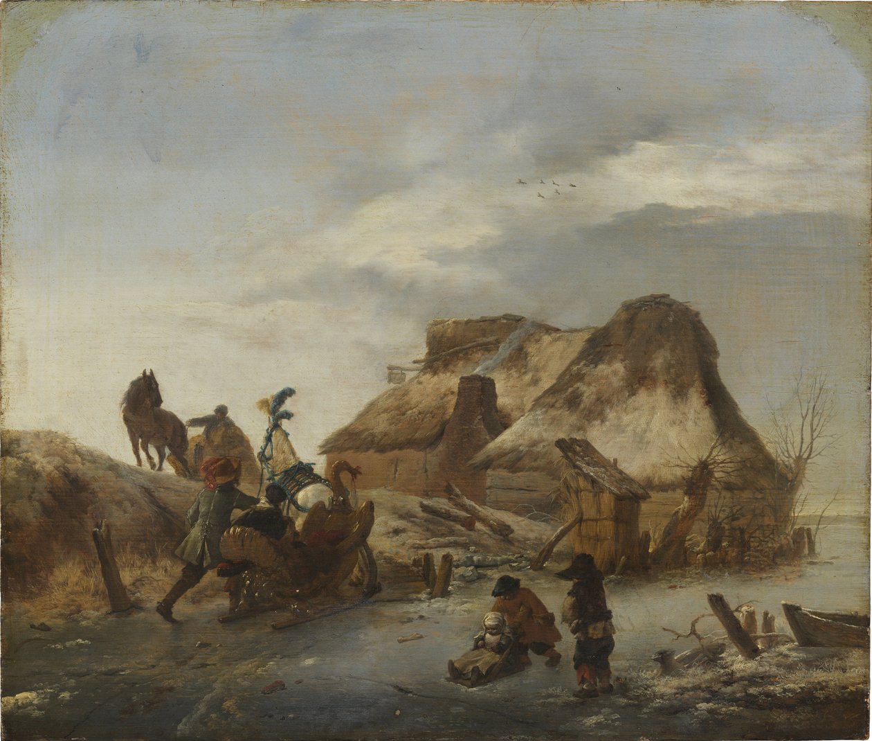 Een edelman in een slee op het ijs door Philips Wouwermans or Wouwerman