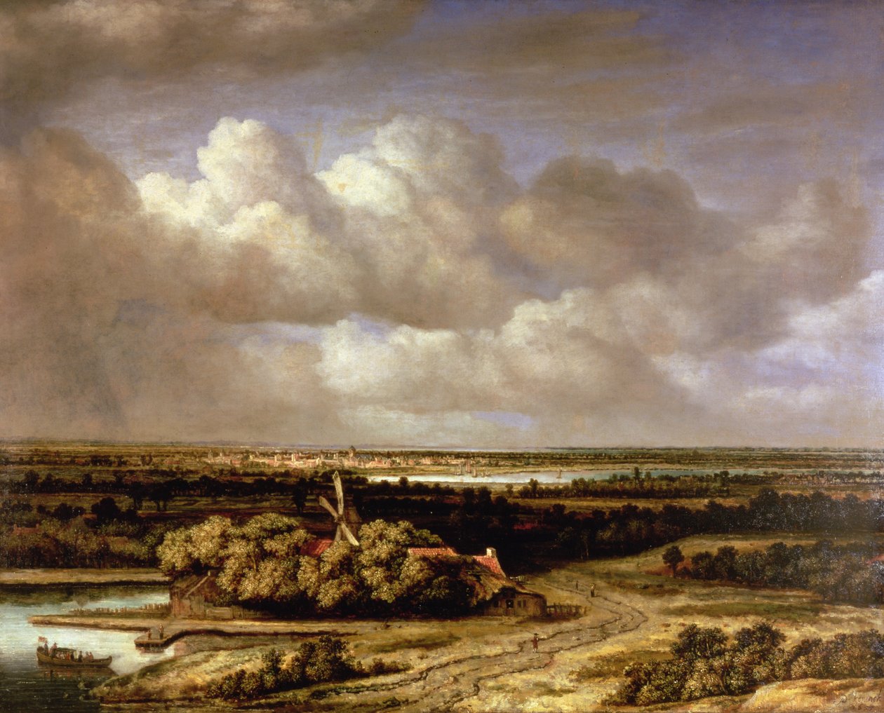 Een uitgestrekt landschap met een windmolen, 1655 door Phillips de Koninck