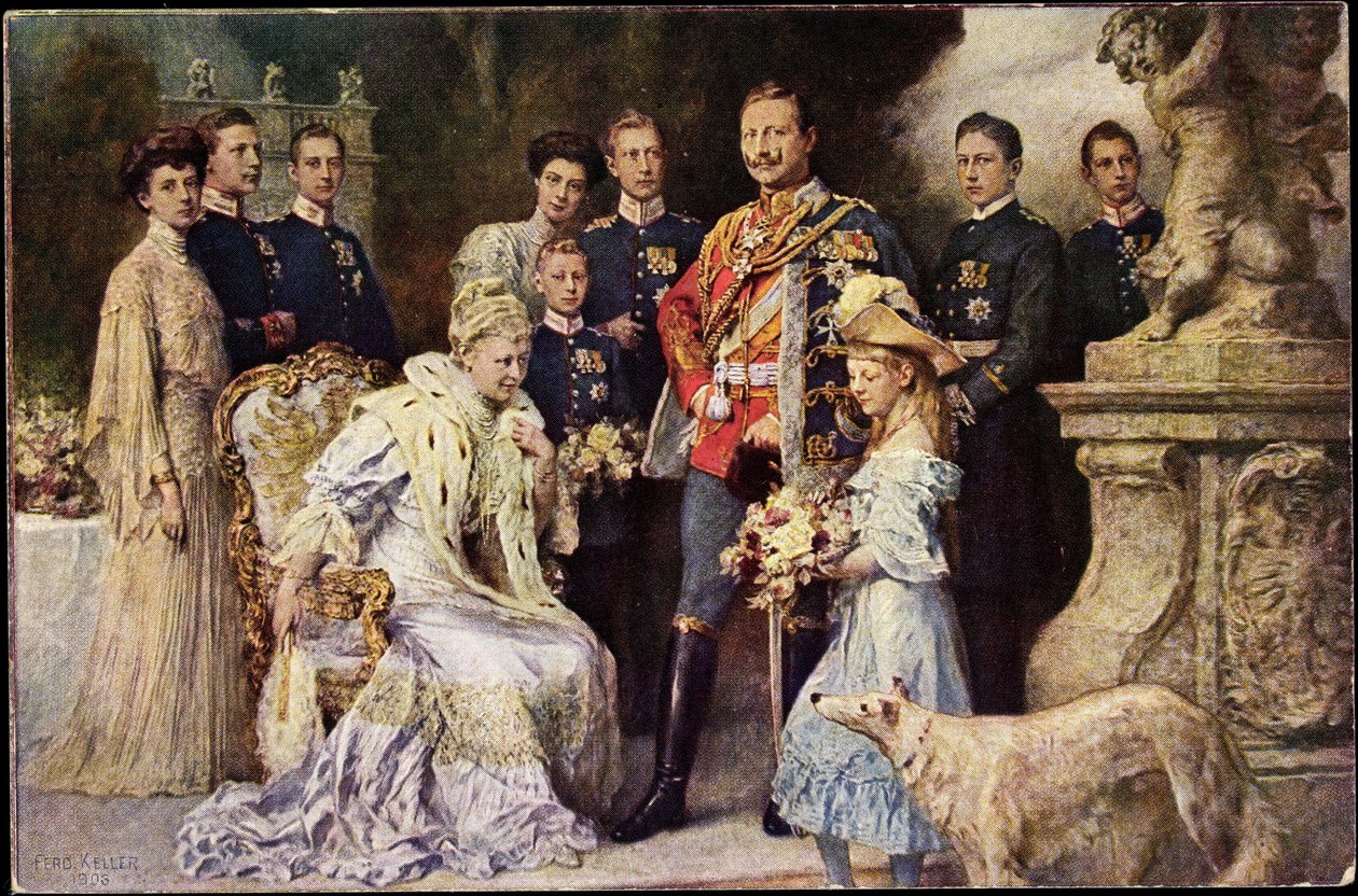 Kunstenaar Ak Kaiser Wilhelm II, Auguste Viktoria, Viktoria Luise, Windhond, Pruisen (zwart-wit foto) door Photographer German