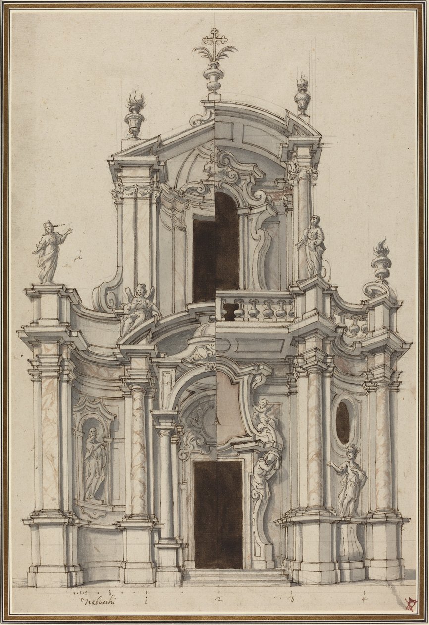 Elevatie voor een Kerkgevel, met Alternatieven door Piedmontese 18th Century