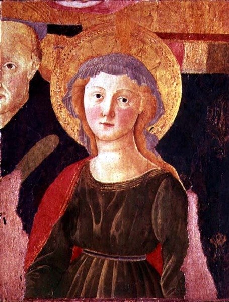 St. Peter Martelaar en een Vrouwelijke Heilige (detail) door Pier Francesco Fiorentino