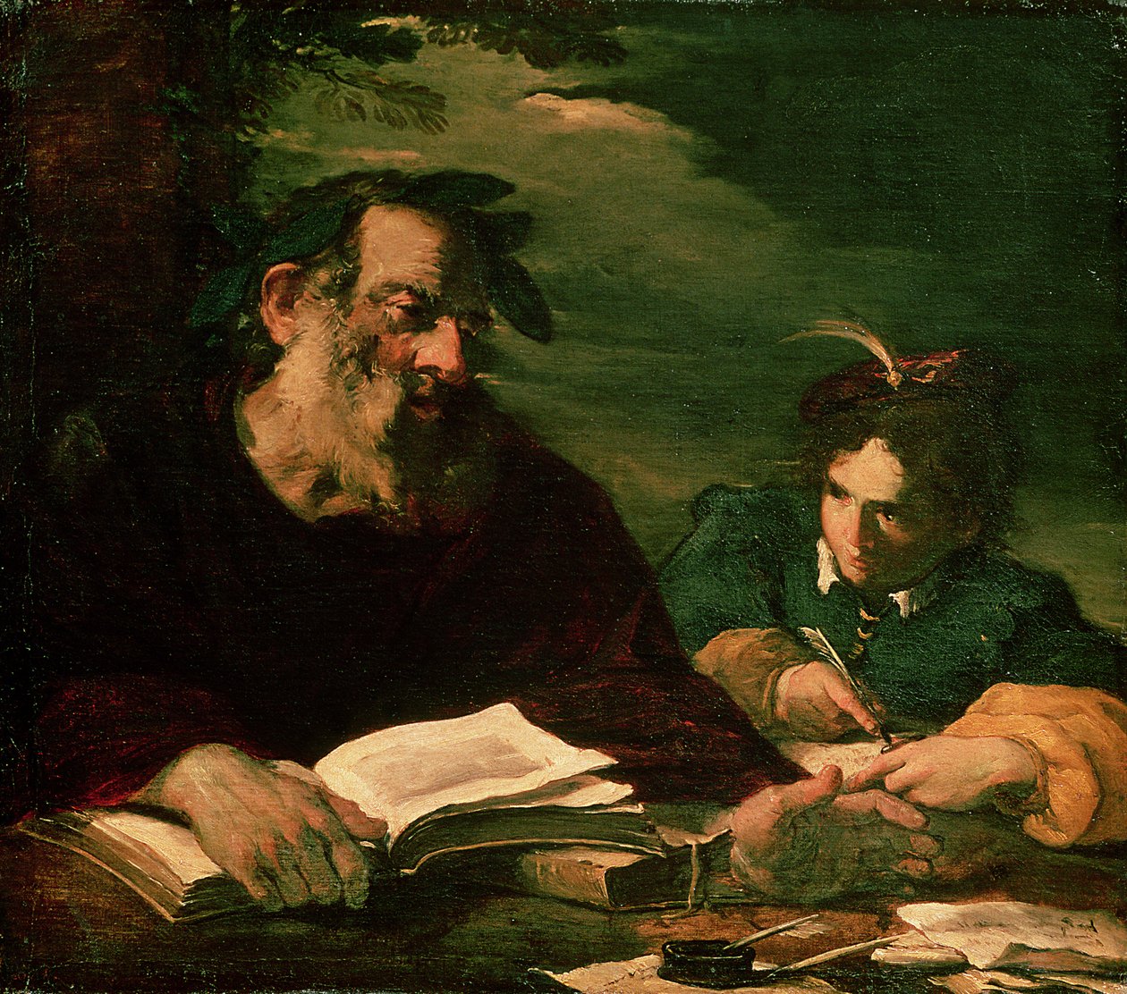 Homerus dicteert zijn gedicht door Pier Francesco Mola