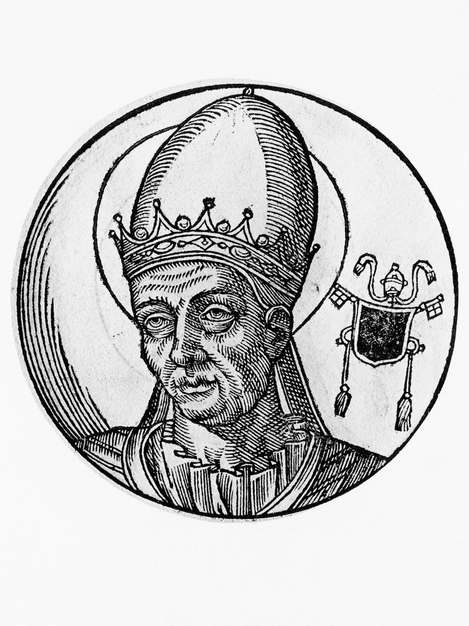 Portret van Benedictus I (Benedictus Bonosus, overleden 579), 62e paus van de Katholieke Kerk vanaf 575 (gravure) door Blaise Nicolas Le Sueur