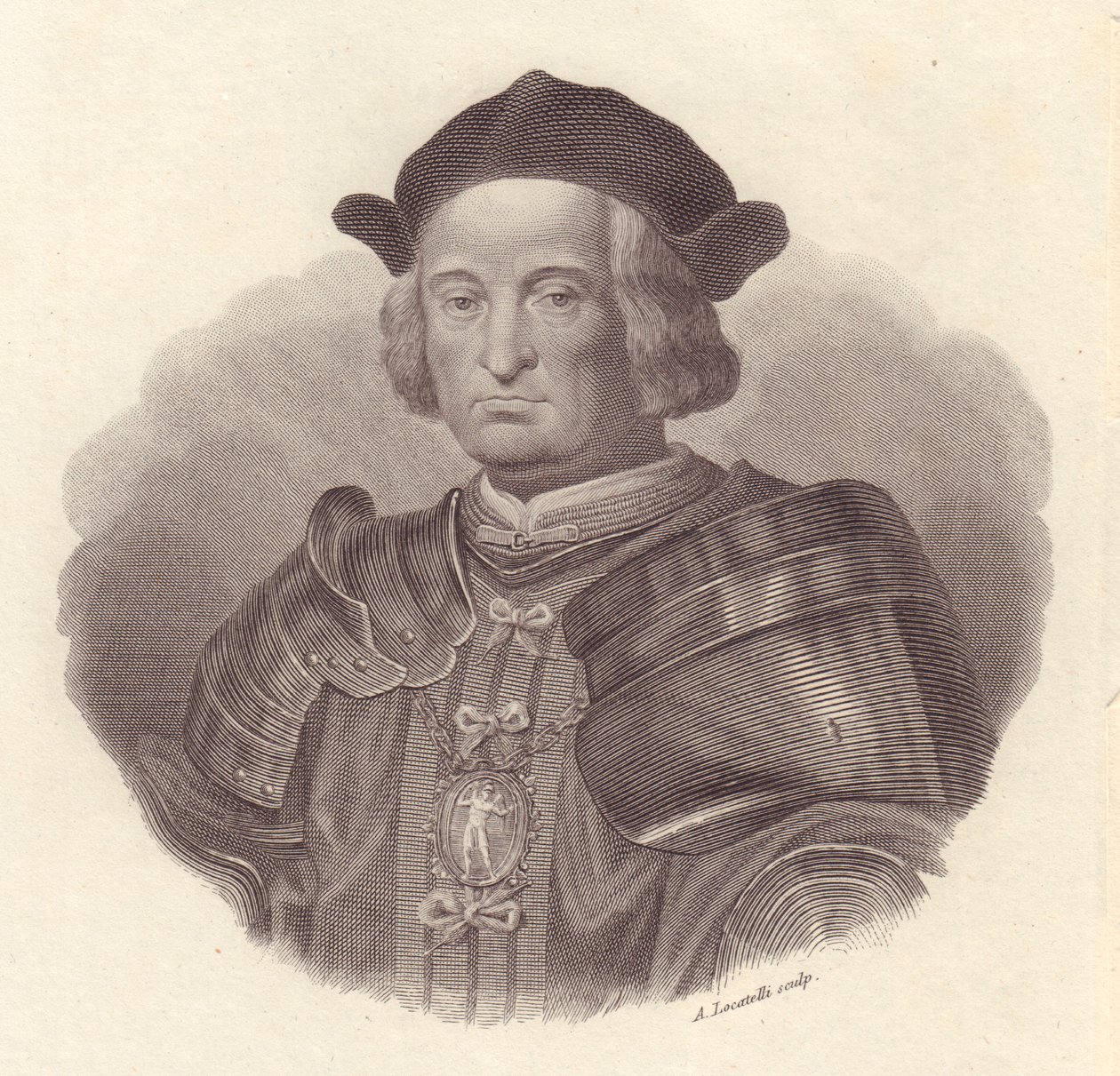 Portret van Italiaanse militaire leider en politicus Gian Giacomo Trivulzio (1440-1518), kopergravure door Locatelli door Blaise Nicolas Le Sueur