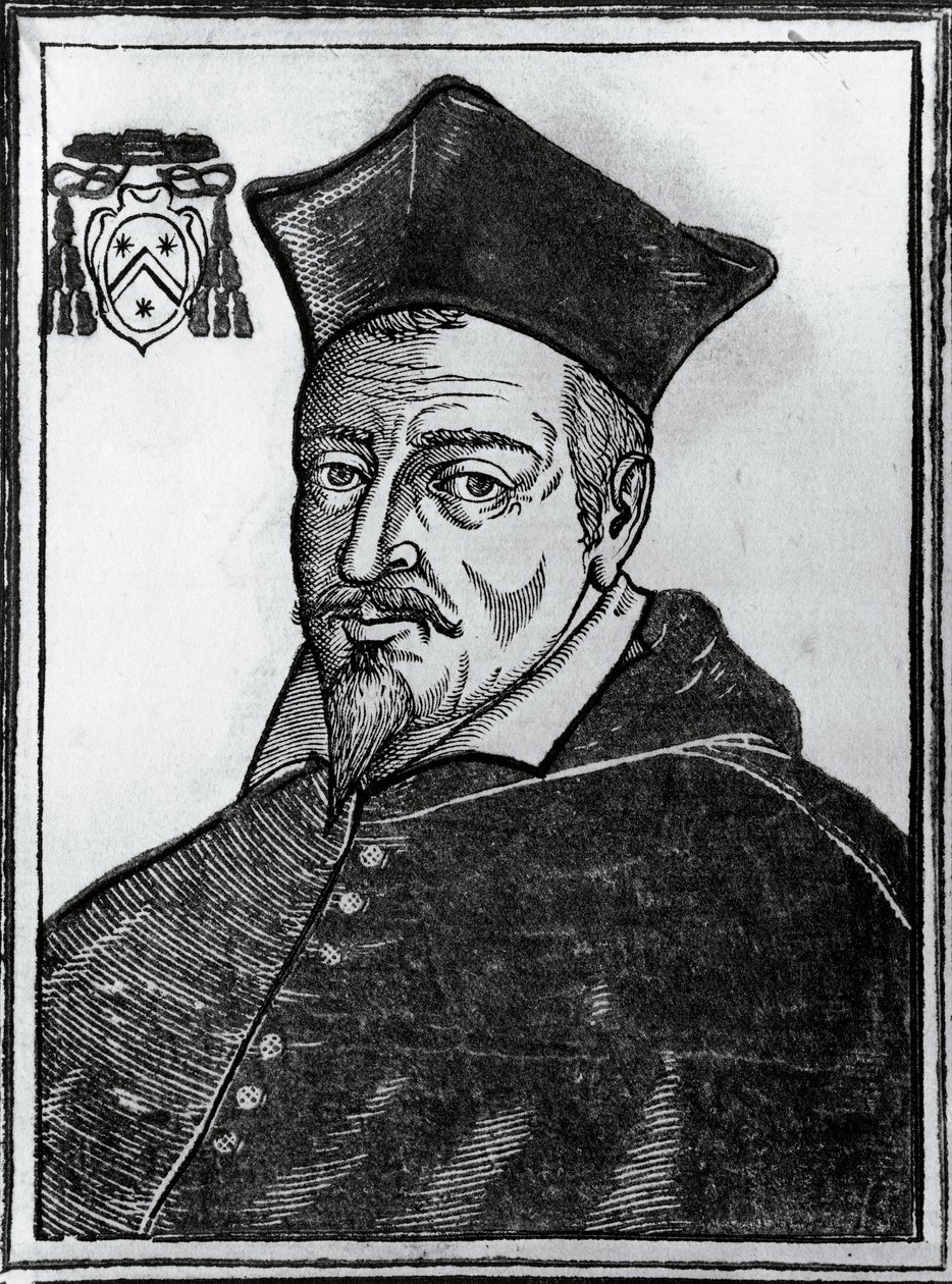 Portret van Pierre de Berulle (1575-1629), Franse katholieke theoloog en kardinaal, prent door Blaise Nicolas Le Sueur