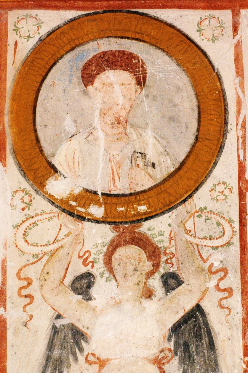Syrië, Palmyra, Vallei der graven, Hypogeum fresco in het graf van drie broers door Blaise Nicolas Le Sueur