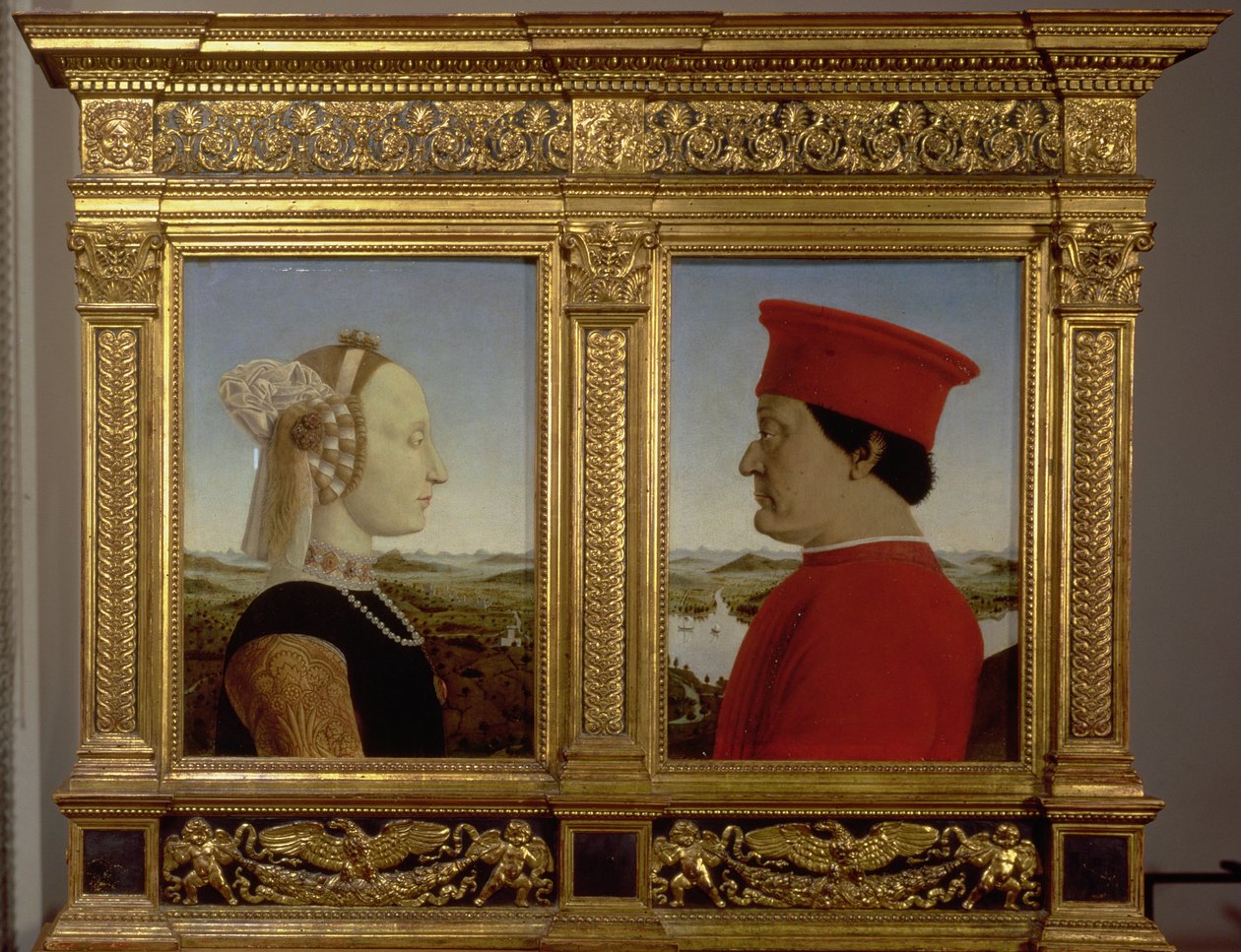 Portretten van Hertog Federico da Montefeltro en Battista Sforza, c.1465 door Piero della Francesca
