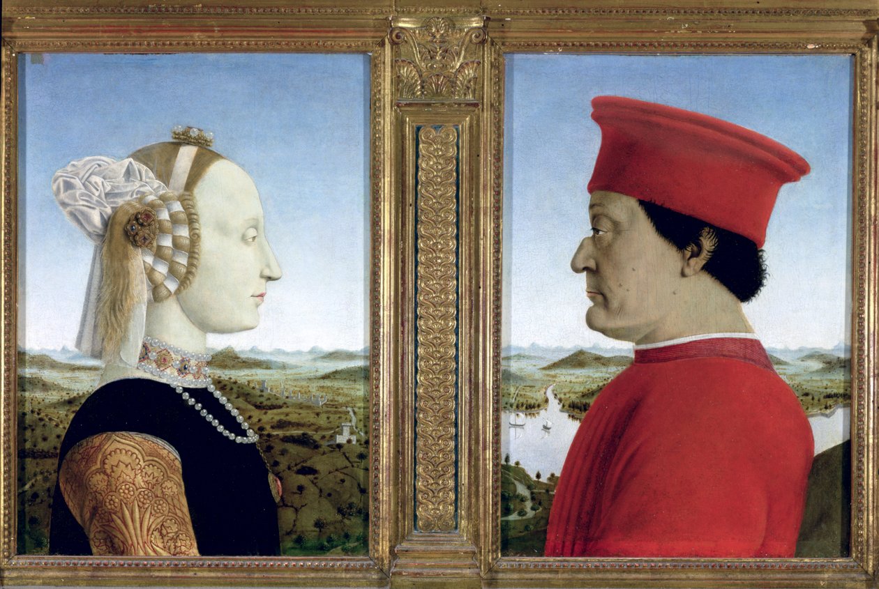 Portretten van Hertog Federico da Montefeltro en Battista Sforza, ca. 1465 door Piero della Francesca