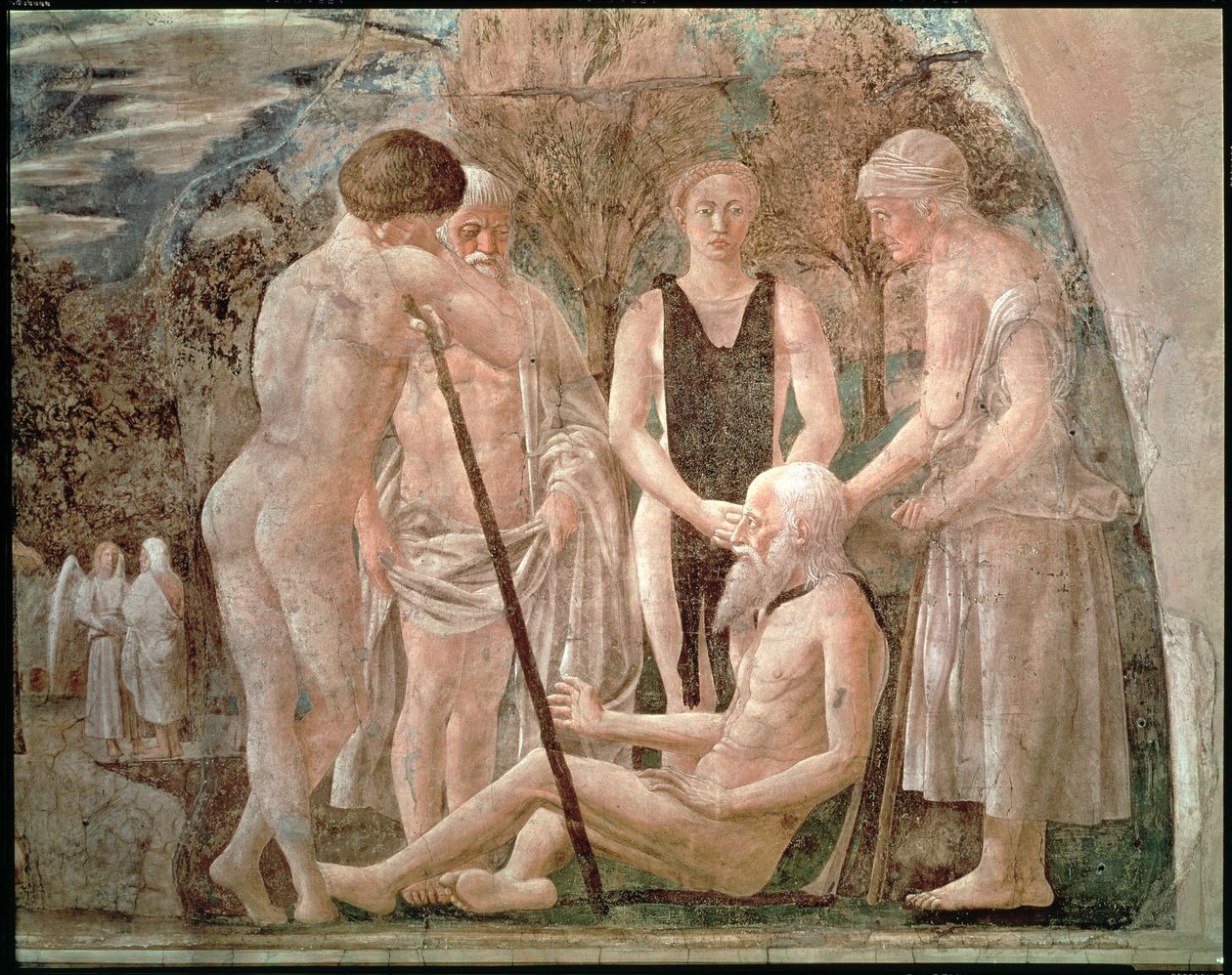 De dood van Adam, uit de Legende van het Ware Kruis-cyclus, voltooid 1464 door Piero della Francesca