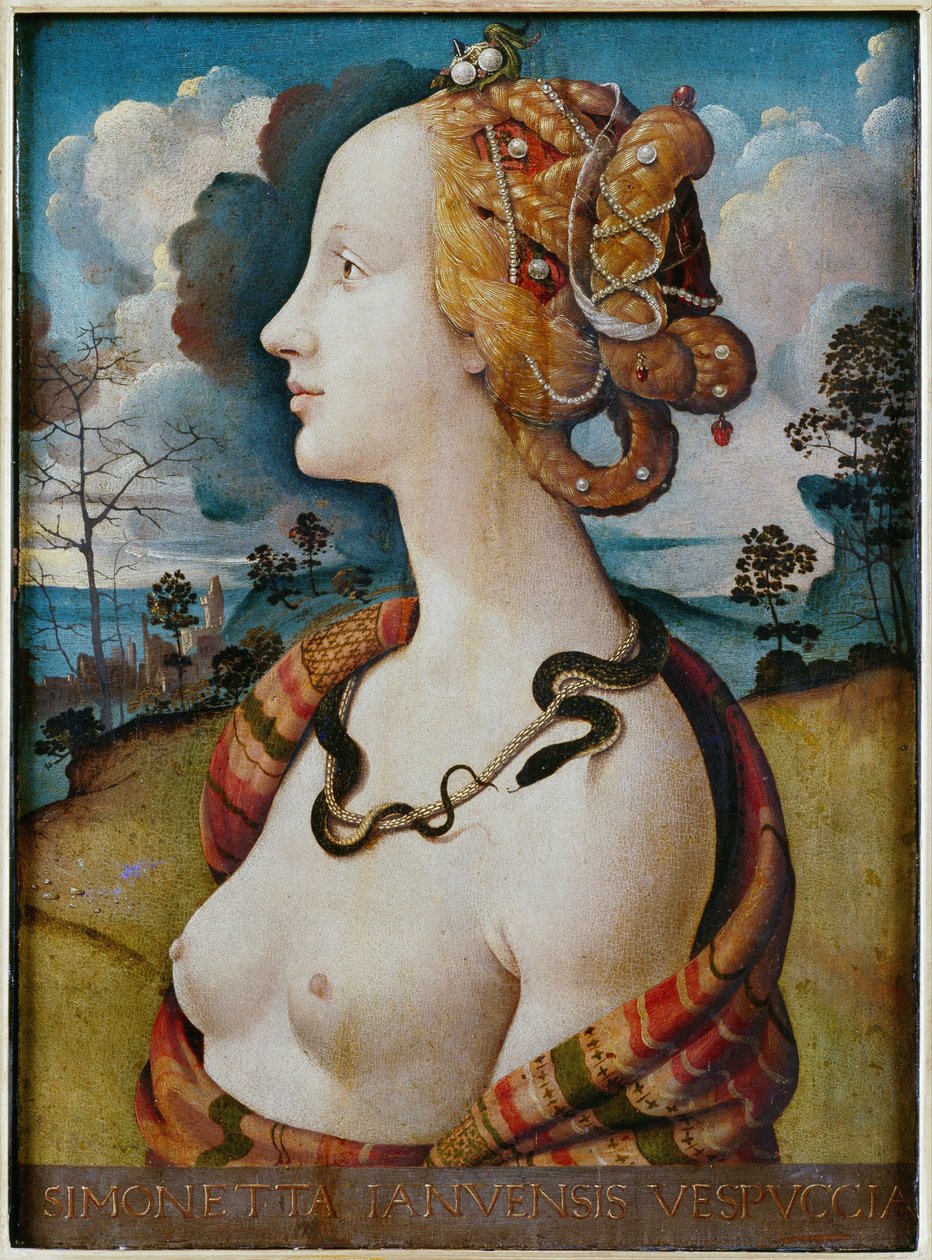 Portret van een vrouw genaamd Simonetta Vespucci door Piero di Cosimo