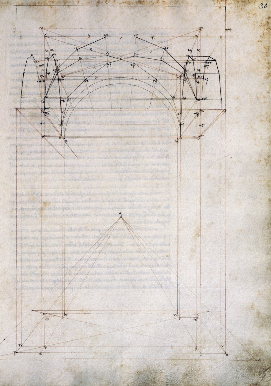 Perspectief van gang met kruisgewelf, pagina uit De Prospectiva pingendi, door Piero della Francesca door Piero della Francesca