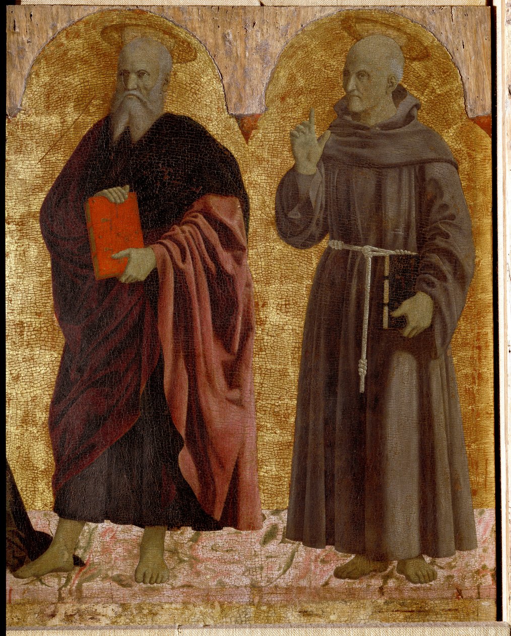 Polyptiek van Barmhartigheid: de Maagd van Barmhartigheid, omringd door heiligen (detail) door Piero della Francesca