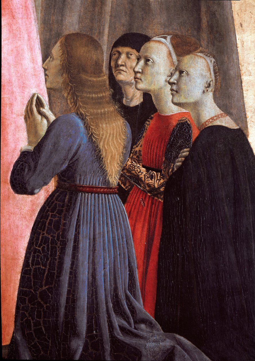 Polyptiek van Barmhartigheid: Maagd van barmhartigheid, omringd door heiligen (detail) door Piero della Francesca