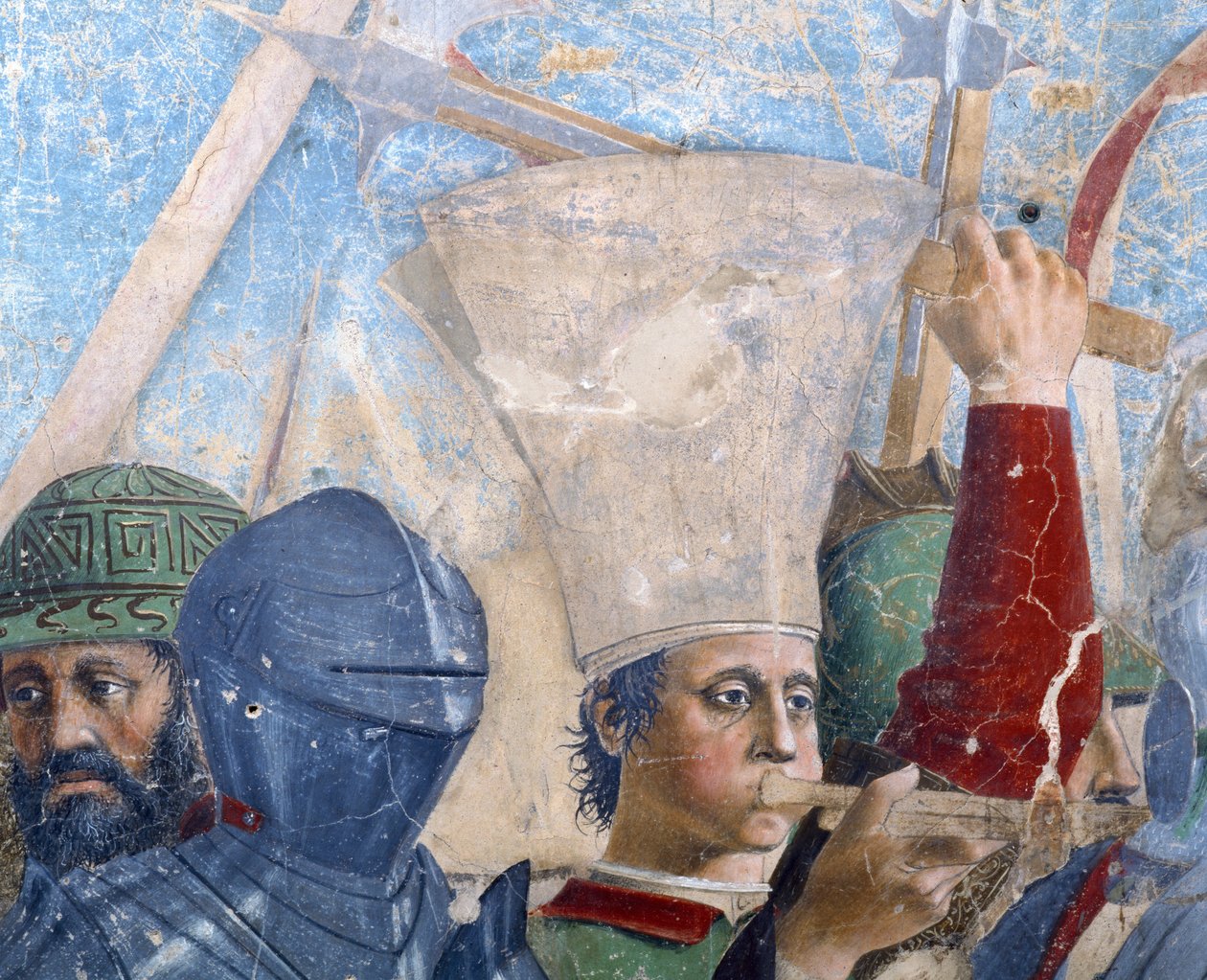 De Legende van het Ware Kruis, de Slag van Heraclius en Chosroes, trompettist (detail) door Piero della Francesca