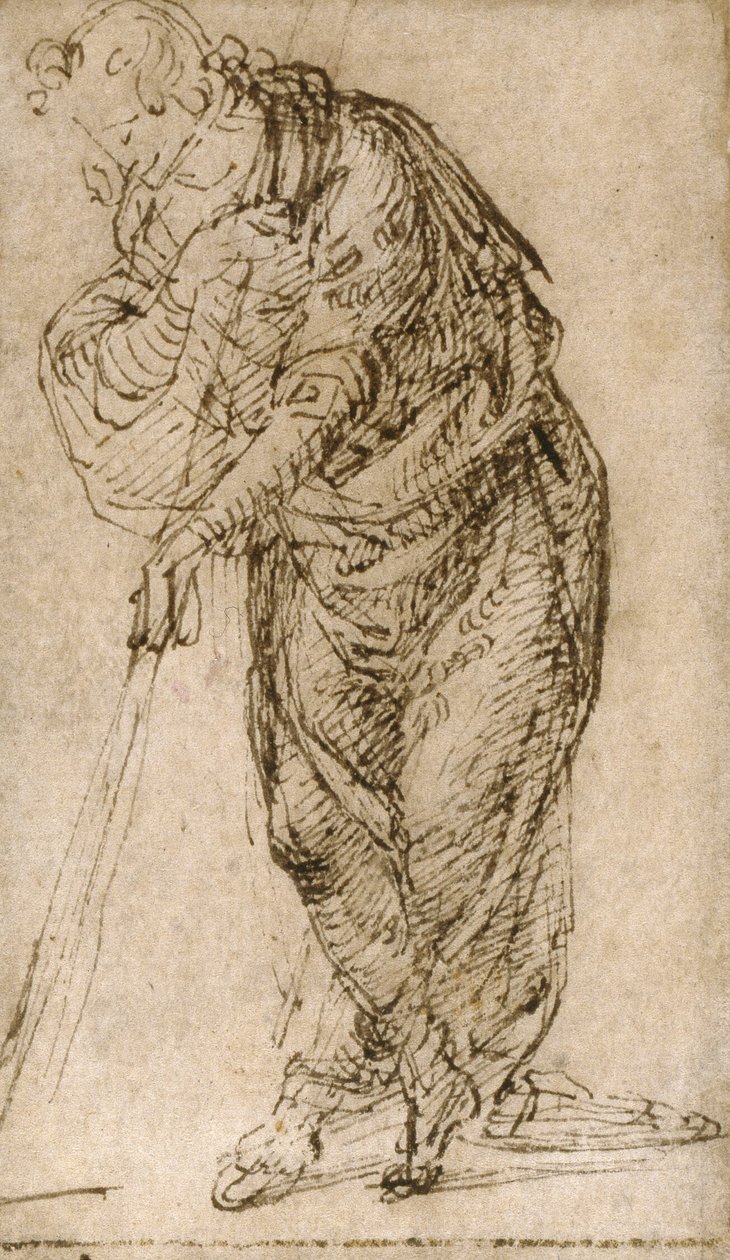 Staande figuur leunend op een staf door Piero di Cosimo