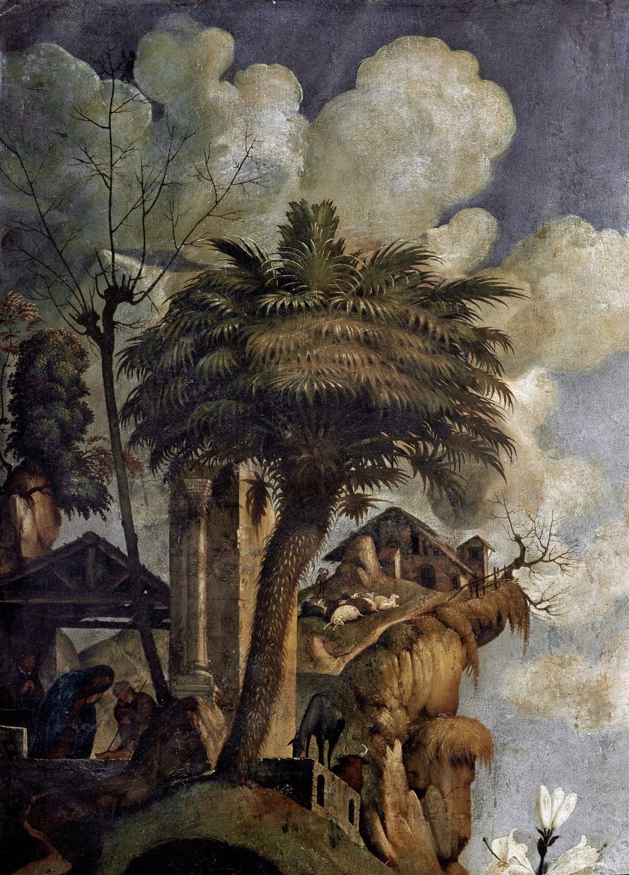 Maagd en Kind op de troon omringd door heiligen (detail) door Piero di Cosimo