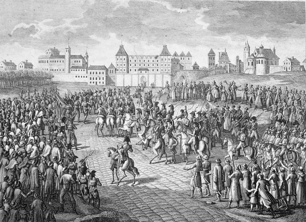 Triomfantelijke intocht van de Fransen in Warschau, 28 november 1806 door Pierre Adrien Le Beau
