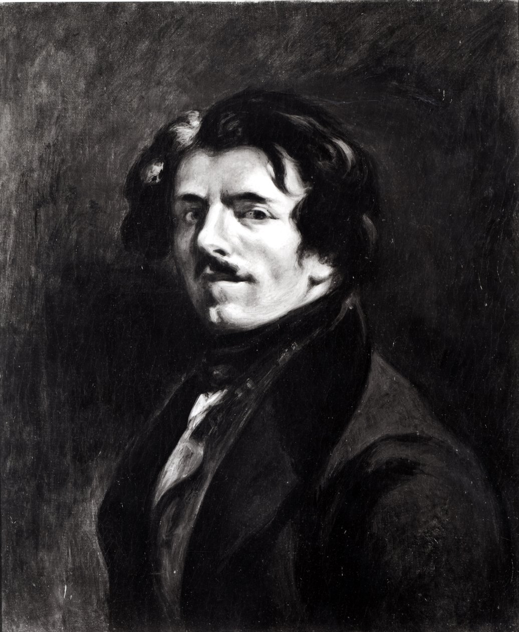 Portret van Eugene Delacroix (1798-1863) naar een zelfportret van 1834, 1874 door Pierre Andrieu