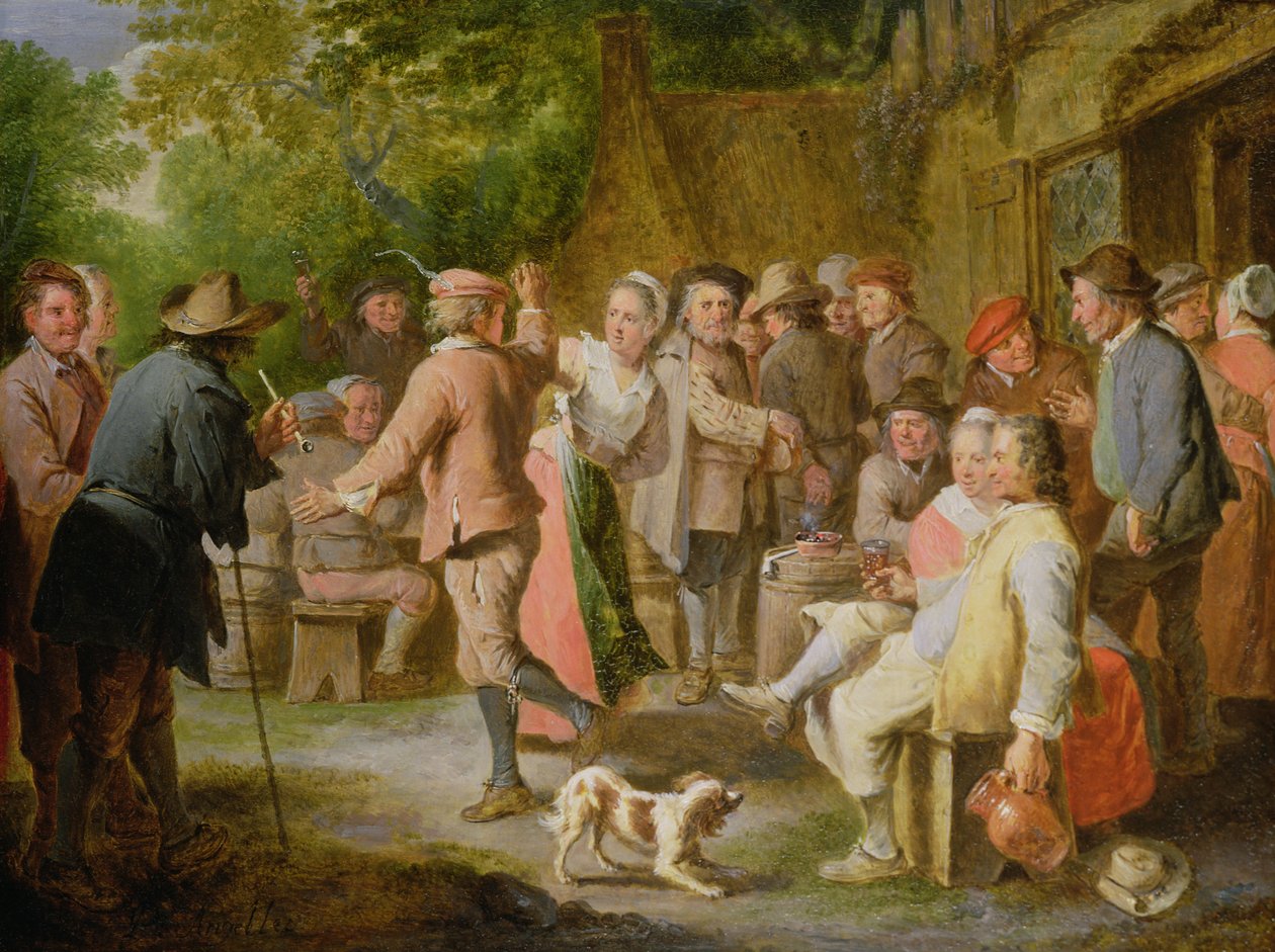 Een landelijk feest met dansende figuren door Pierre Angelis or Angillis