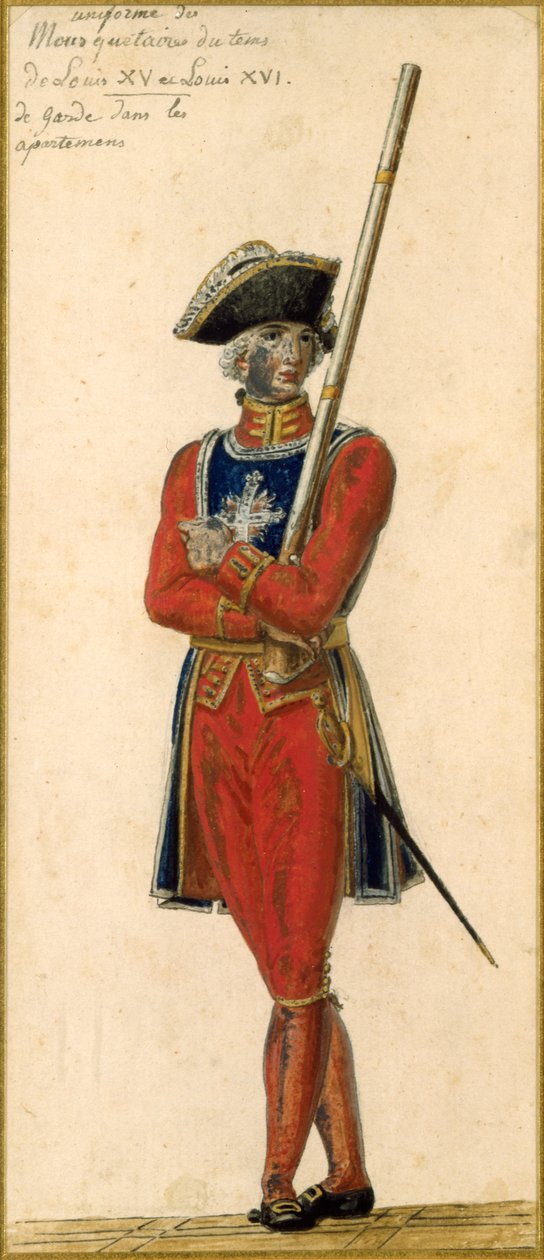Musketier uit de tijd van Lodewijk XV (1715-74) en Lodewijk XVI (1754-93) door Pierre Antoine Lesueur
