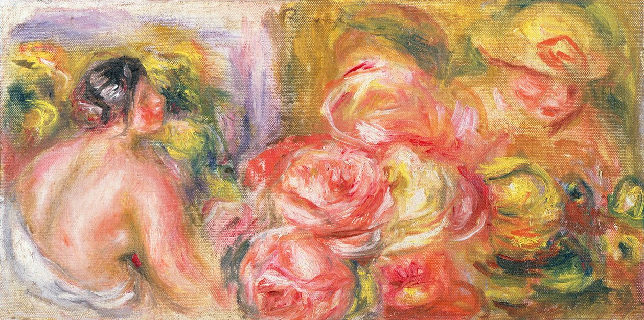 Naakt meisje met hoed en rozen, 1916 door Pierre Auguste Renoir