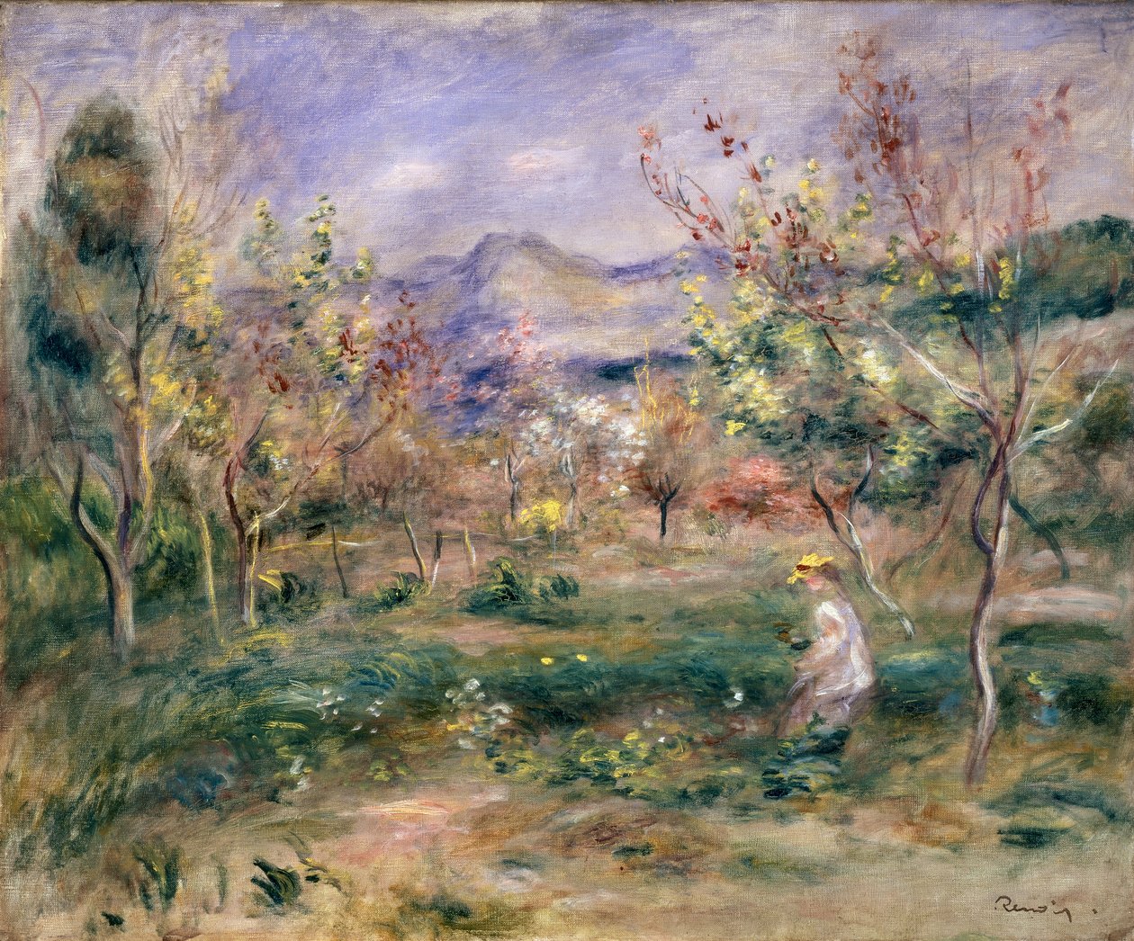 Boomgaard in de lente door Pierre Auguste Renoir